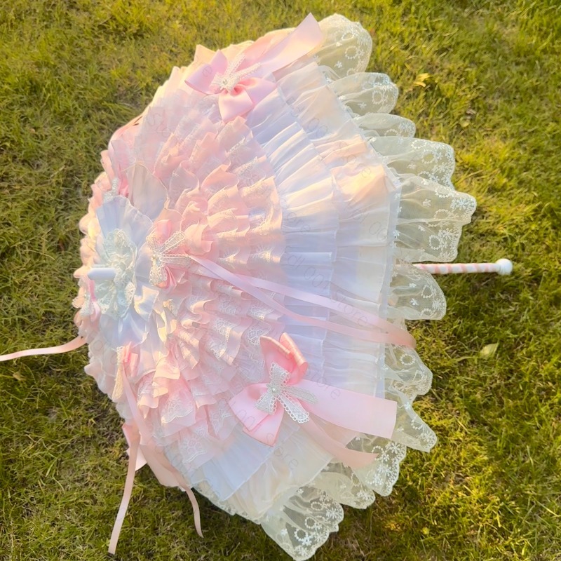 Photography Umbrella - Pink White Butterfly Umbrella Handmade Lace