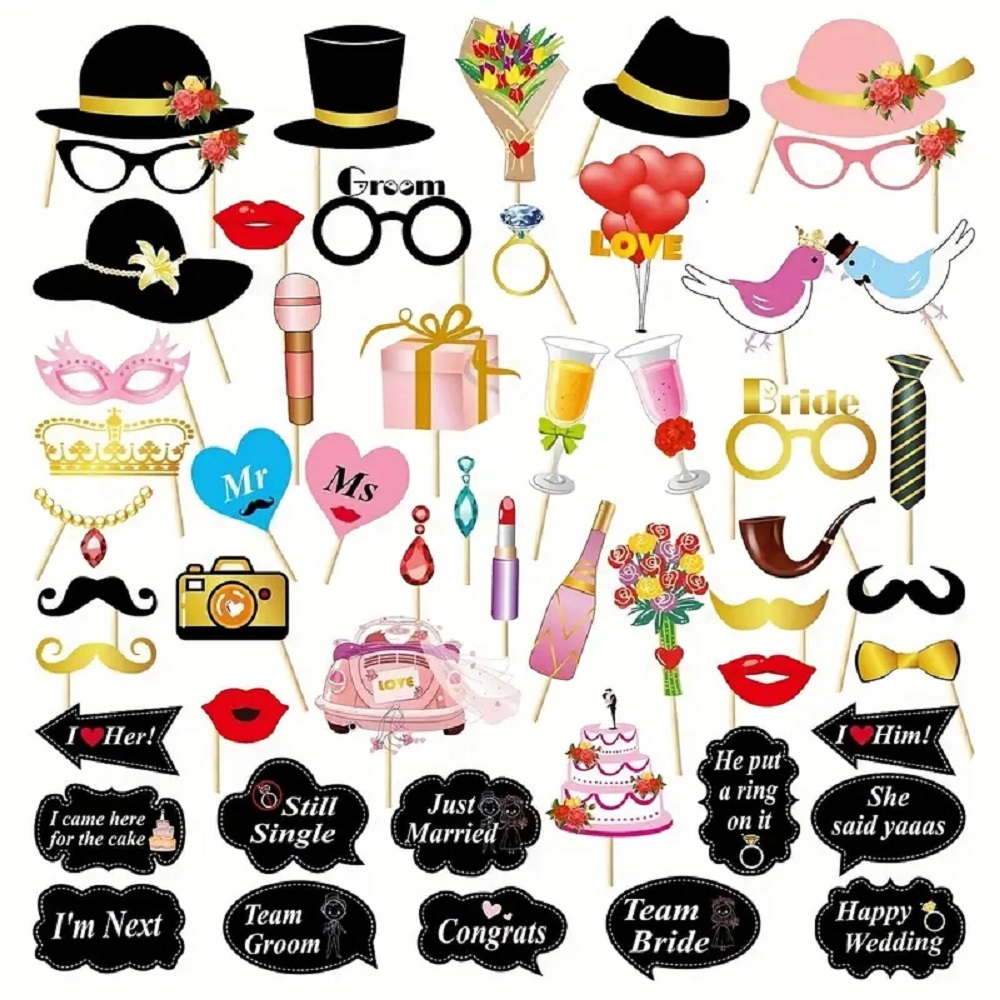 53pcs Wedding Photo Booth Prop - Photography Prompt ulasan dan harga